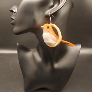 Orange Bird in Bamboo Ring Earring