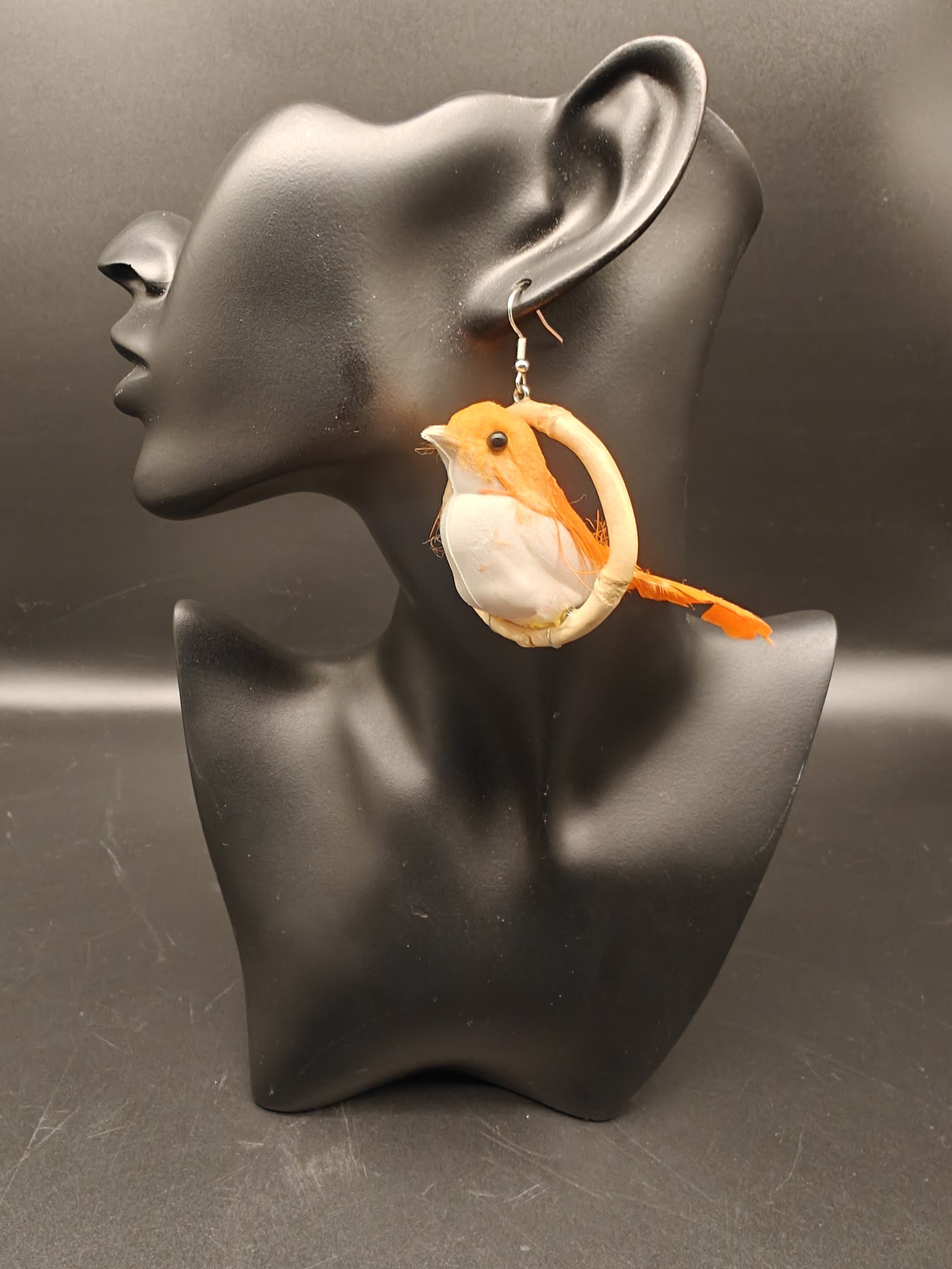 Orange Bird in Bamboo Ring Earring