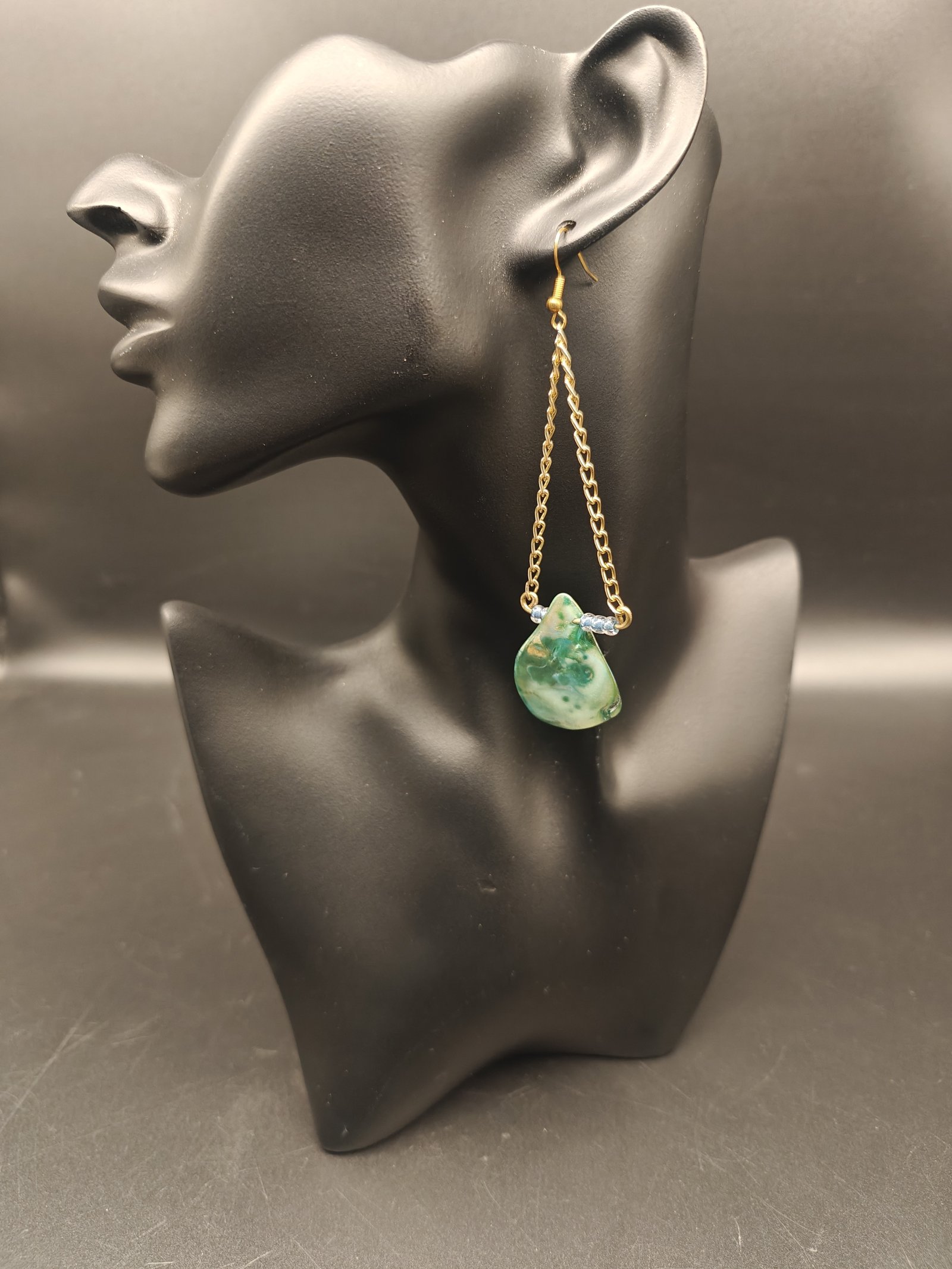 Green Glass Gold Dangle Green Glass Gold Dangle