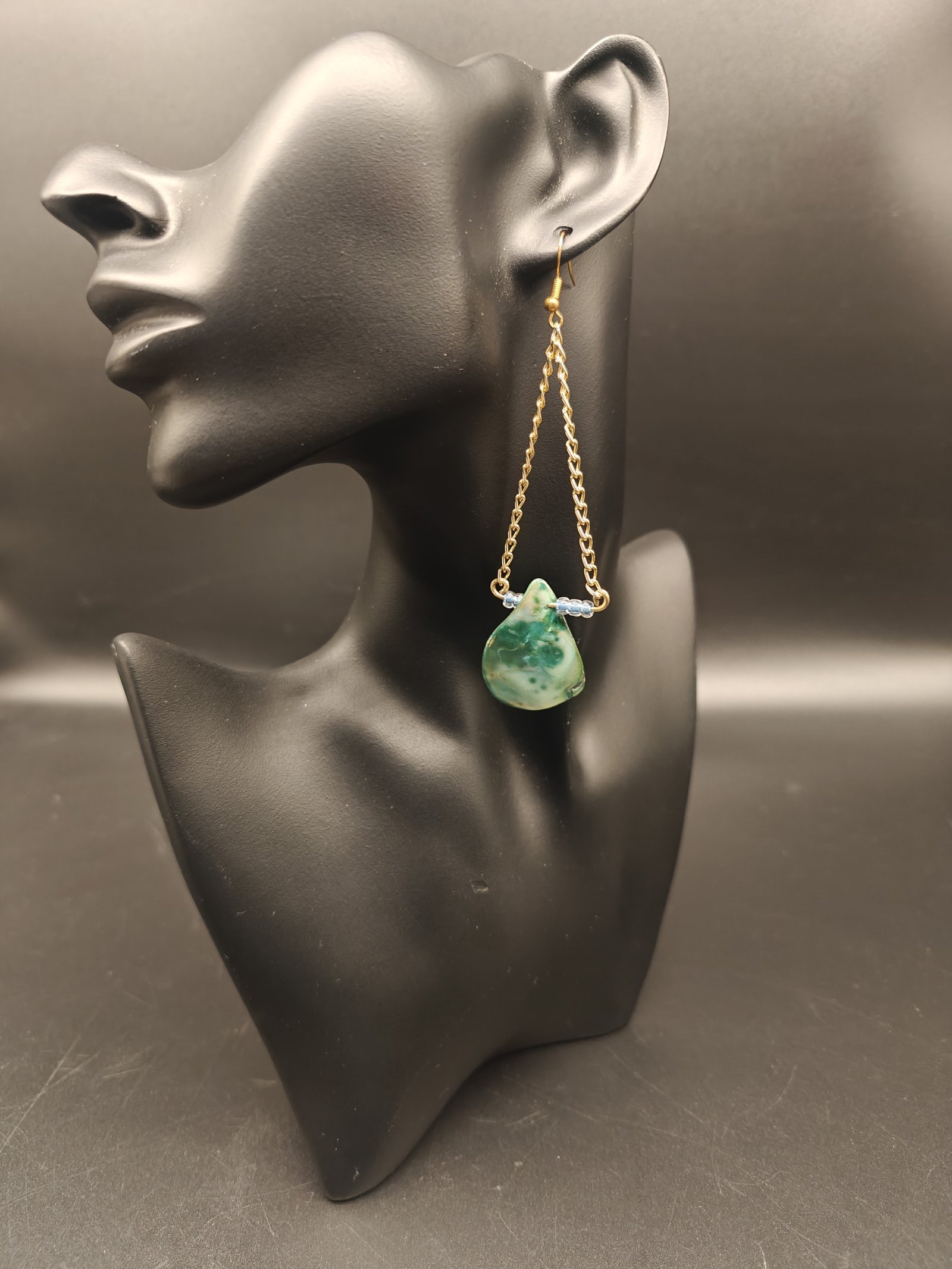 Green Glass Gold Dangle Green Glass Gold Dangle