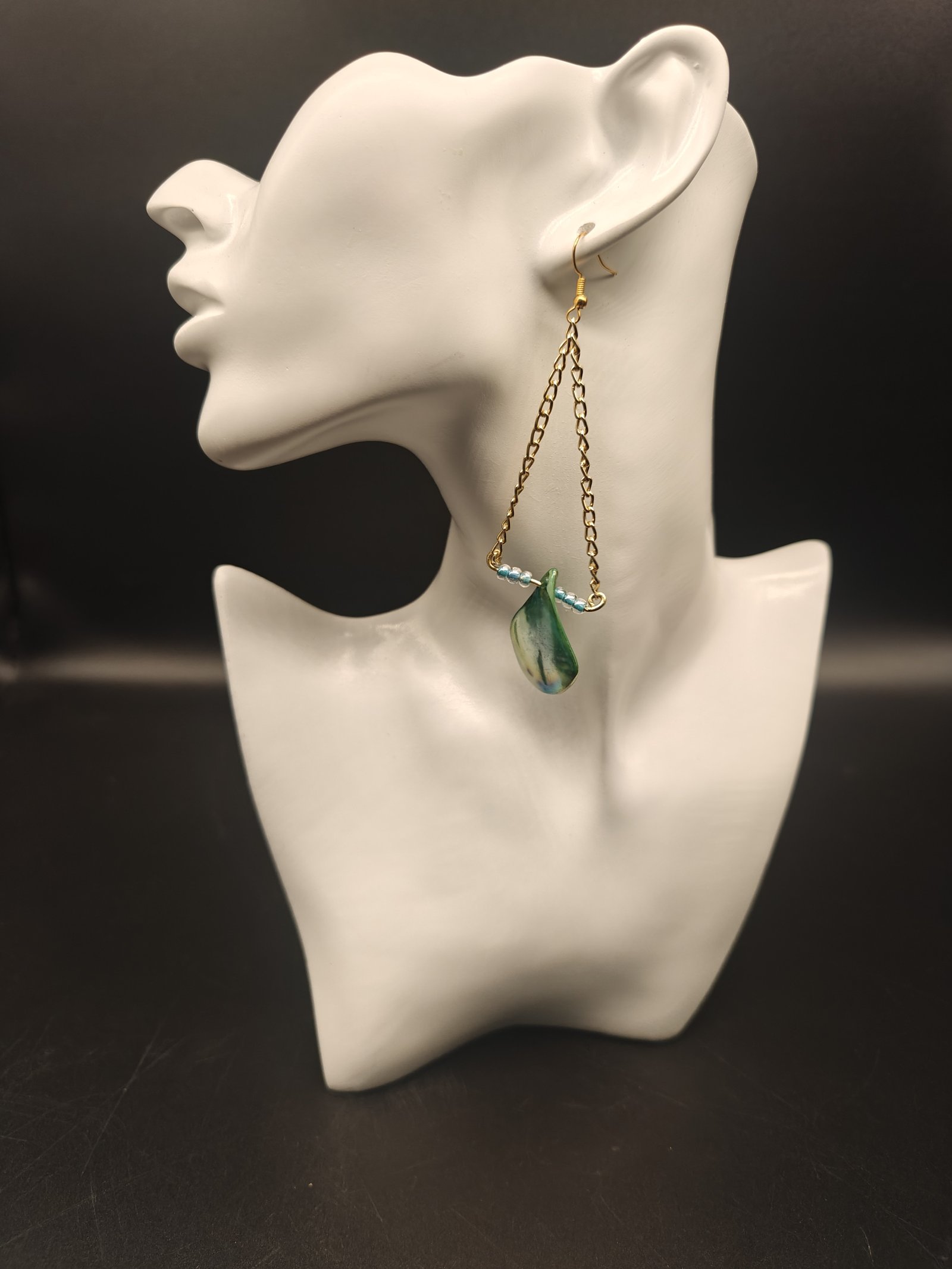 Green Glass Gold Dangle Green Glass Gold Dangle