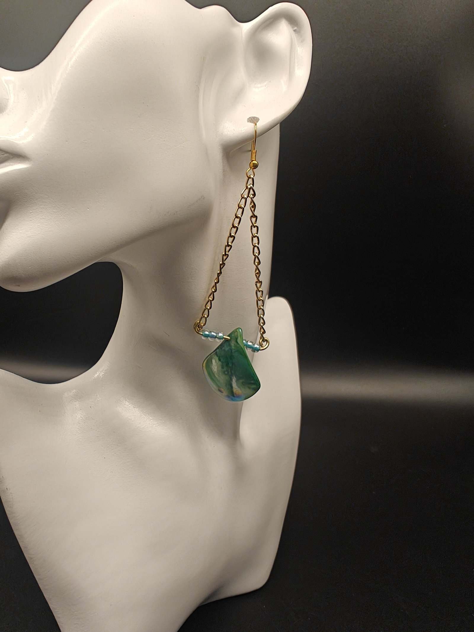 Green Glass Gold Dangle Green Glass Gold Dangle